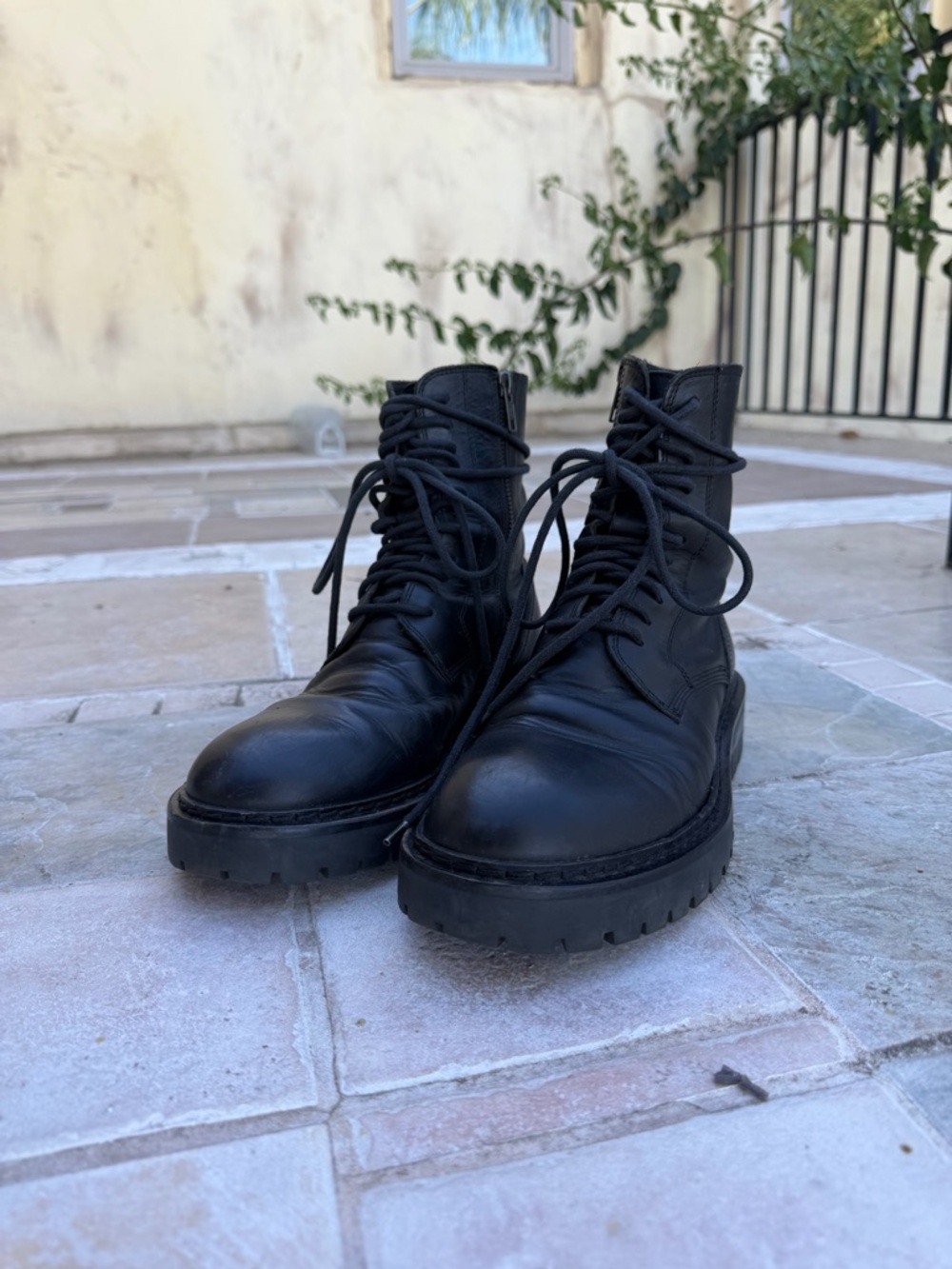 Ann Demeulemeester Black Leather Lace-Up Combat Boots